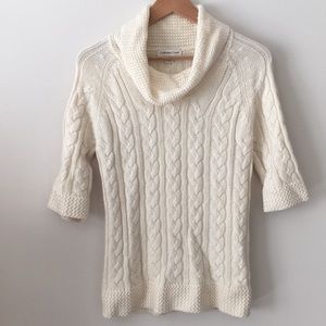 White 3/4 length, cowl neck sweater